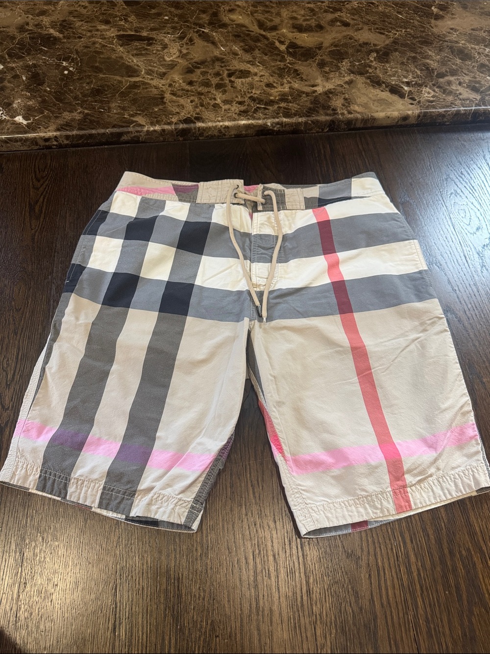 Men's Burberry Brit Plaid Swim Trunks in Beige